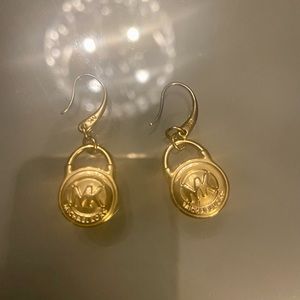Michael Kors logo gold color hanging hook earrings